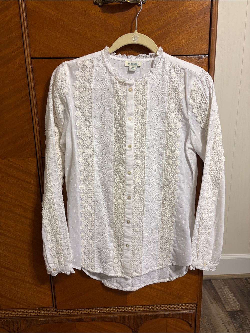 Sundance Catalog Swiss Dot with Embroidered Lace Blouse. Size XS